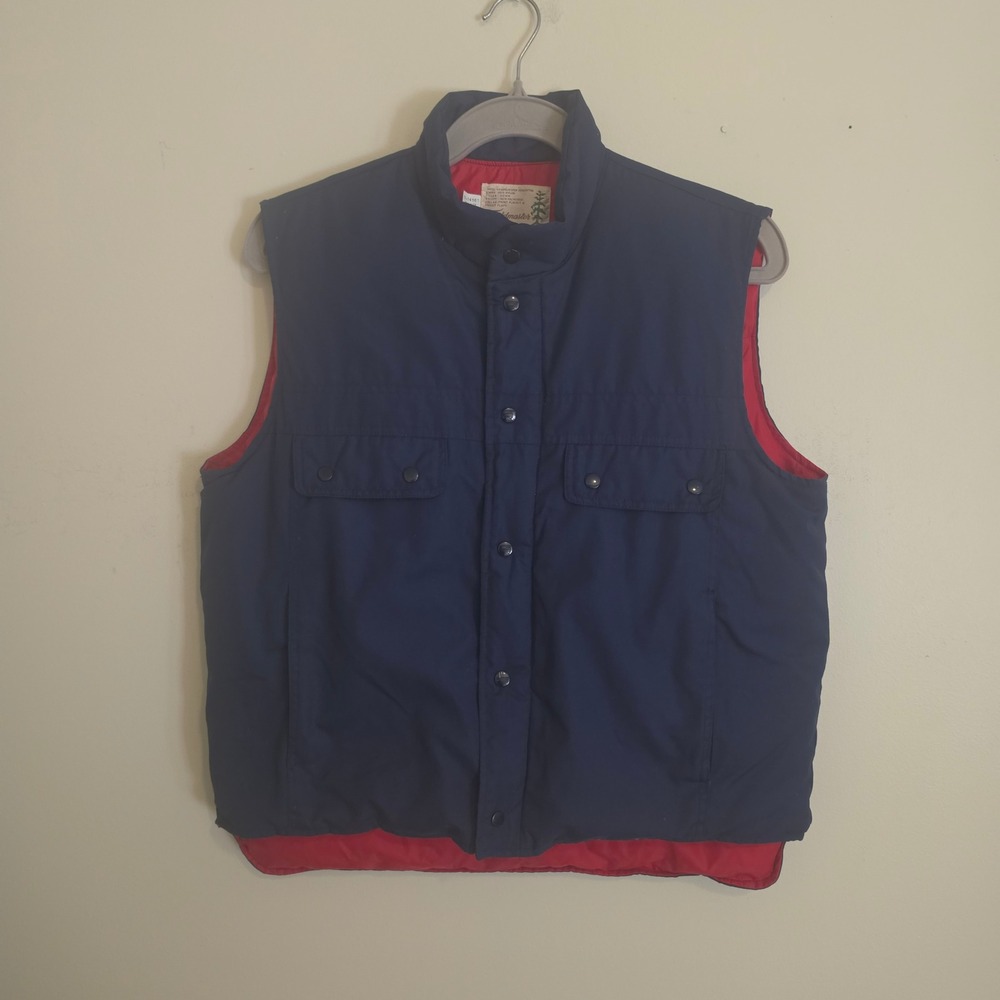 Sears Fieldmaster Down Puffer Vest Mens XL Tall Blue Red Vintage Snap Front